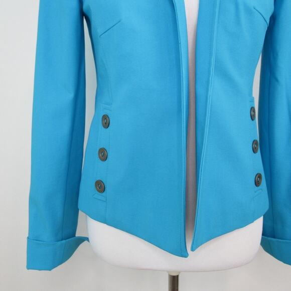 NINA MCLEMORE Turquoise Blue Blazer Open Front Jacket Women’s Size 2 - Picture 3 of 13